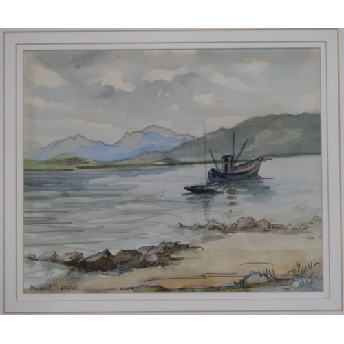 918 - MARGARET G. LASKIE (SCOTTISH CONTEMPORARY) KYLES OF BUTE WITH THE ARRAN PEAKS Watercolour,... 