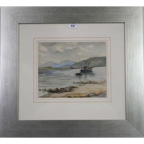 918 - MARGARET G. LASKIE (SCOTTISH CONTEMPORARY) KYLES OF BUTE WITH THE ARRAN PEAKS Watercolour,... 