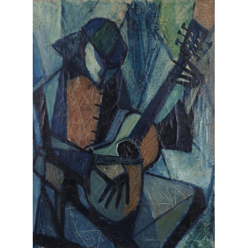 930 - CONTEMPORARY SCHOOL  THE GUITAR PLAYER Oil on canvas, 60 x 45cm  Together with a similar (2)... 