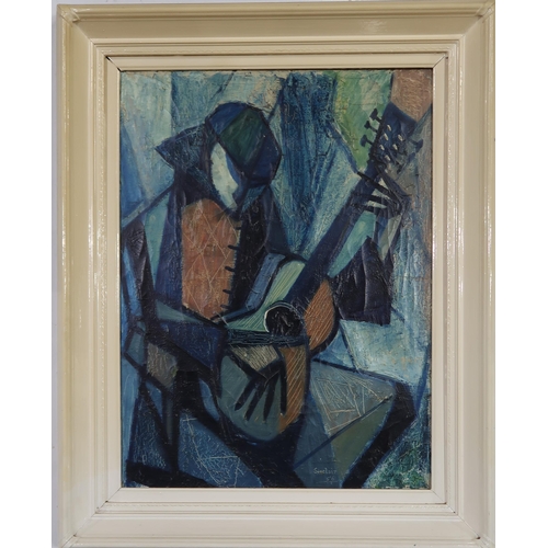 930 - CONTEMPORARY SCHOOL  THE GUITAR PLAYER Oil on canvas, 60 x 45cm  Together with a similar (2)... 