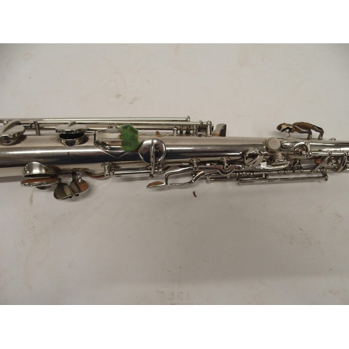 288 - C.G. CONN a white metal soprano saxophone  Made by C.G. CONN ELKHART IND. U.S.A. PATD. DEC. 8. 1914 ... 