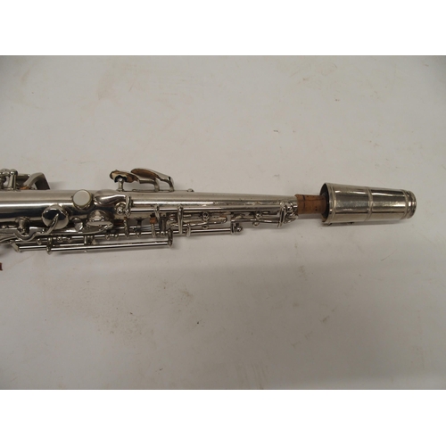 288 - C.G. CONN a white metal soprano saxophone  Made by C.G. CONN ELKHART IND. U.S.A. PATD. DEC. 8. 1914 ... 