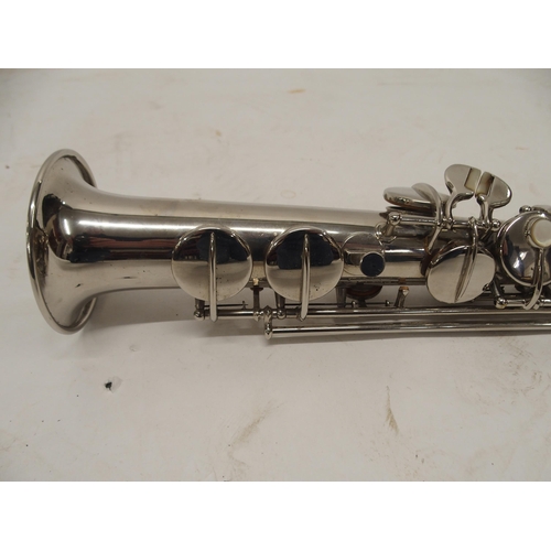 288 - C.G. CONN a white metal soprano saxophone  Made by C.G. CONN ELKHART IND. U.S.A. PATD. DEC. 8. 1914 ... 