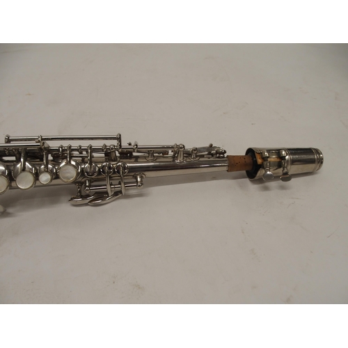 288 - C.G. CONN a white metal soprano saxophone  Made by C.G. CONN ELKHART IND. U.S.A. PATD. DEC. 8. 1914 ... 