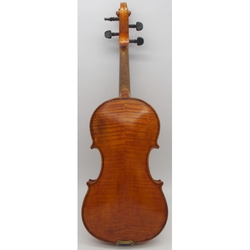 292 - H. MacPherson a two piece back violin 35cm bearing label to the interior H. MACPHERSON No. ** 1903 w... 