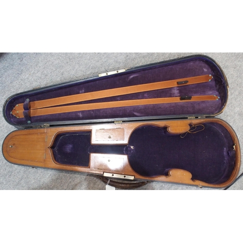 293 - A two piece back German 35.5cm together with an inlaid compartmentalised wooden violin case possibly... 