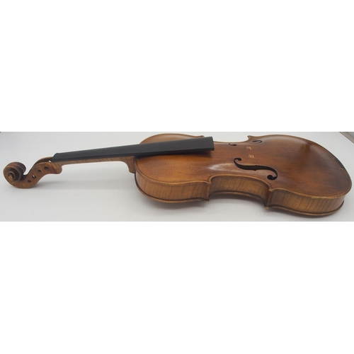 293 - A two piece back German 35.5cm together with an inlaid compartmentalised wooden violin case possibly... 