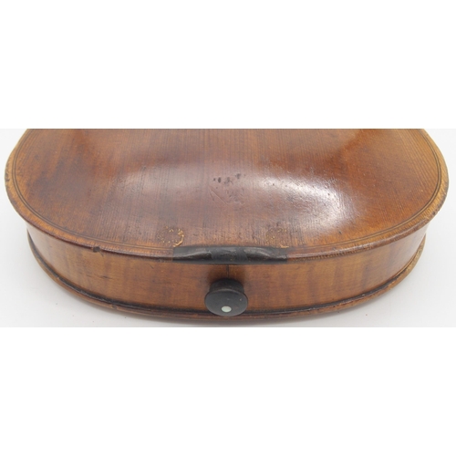 293 - A two piece back German 35.5cm together with an inlaid compartmentalised wooden violin case possibly... 