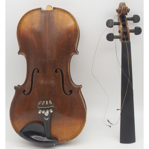 297 - A two piece back violin 35.5cm 