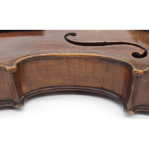 297 - A two piece back violin 35.5cm 