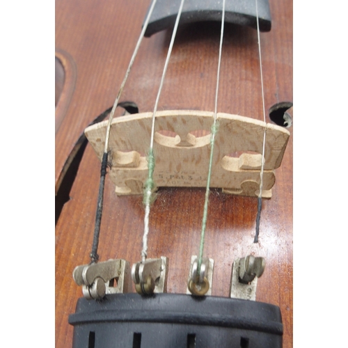 298 - A two piece back violin 35.5cm with case