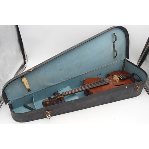 298 - A two piece back violin 35.5cm with case