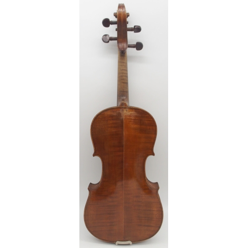 298 - A two piece back violin 35.5cm with case