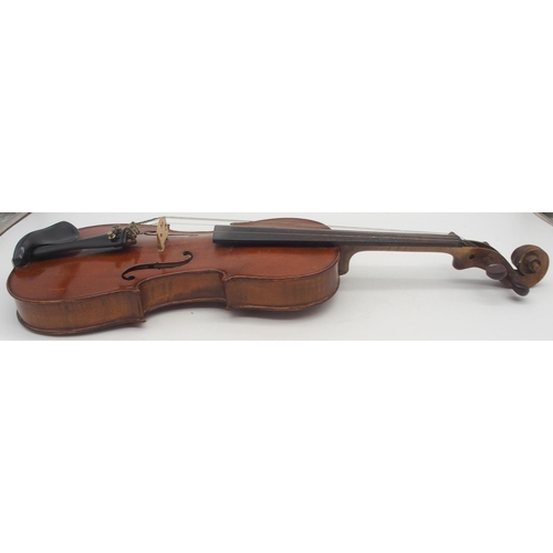 298 - A two piece back violin 35.5cm with case