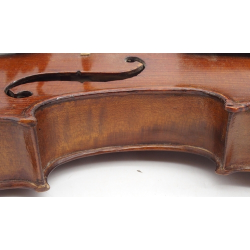 298 - A two piece back violin 35.5cm with case