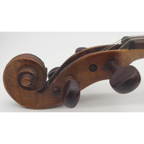 298 - A two piece back violin 35.5cm with case