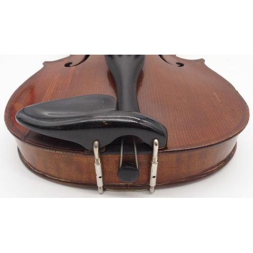 298 - A two piece back violin 35.5cm with case