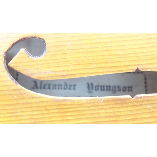 299 - Alexander Youngson a one piece back violin 35.5cm bearing label with inscription to the interior Ale... 