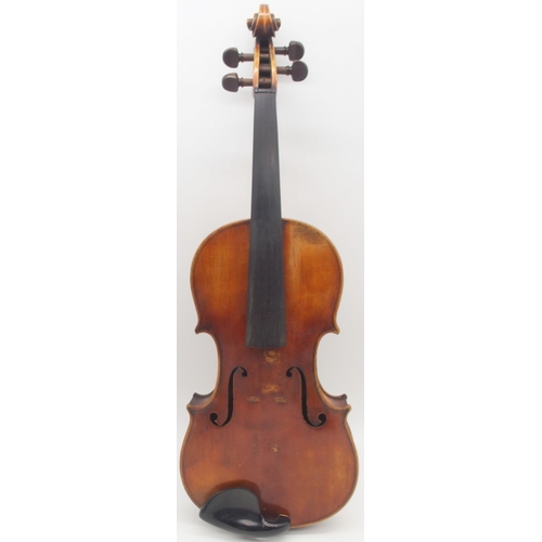 300 - A two piece back violin 35.5cm with case