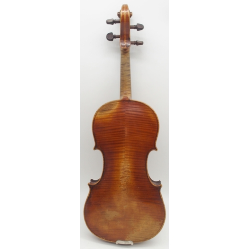 300 - A two piece back violin 35.5cm with case