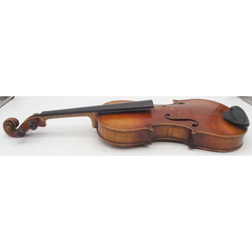 300 - A two piece back violin 35.5cm with case