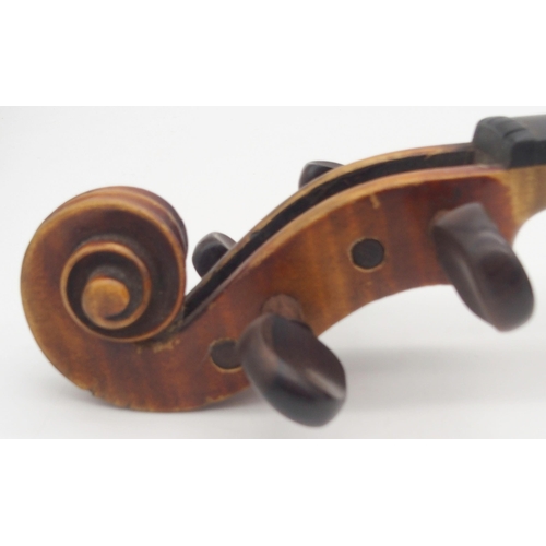 300 - A two piece back violin 35.5cm with case