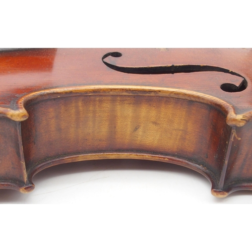 300 - A two piece back violin 35.5cm with case