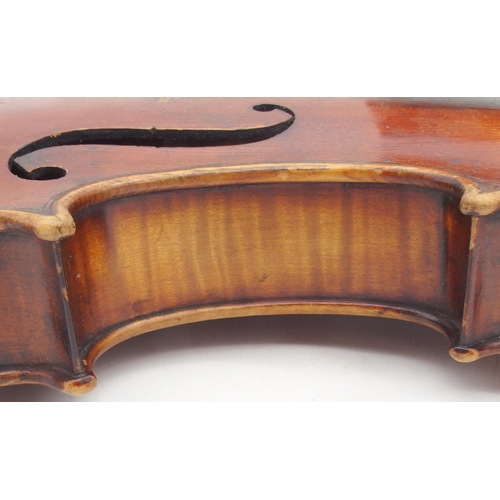 300 - A two piece back violin 35.5cm with case