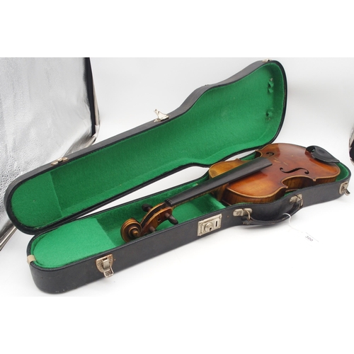 300 - A two piece back violin 35.5cm with case