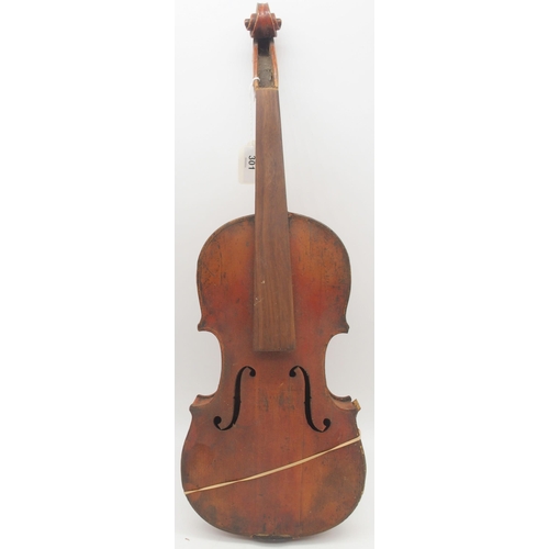 301 - A two piece back violin 35.5cm bearing label with inscription to the interior JOHN S. HARDIE MONTGOM... 