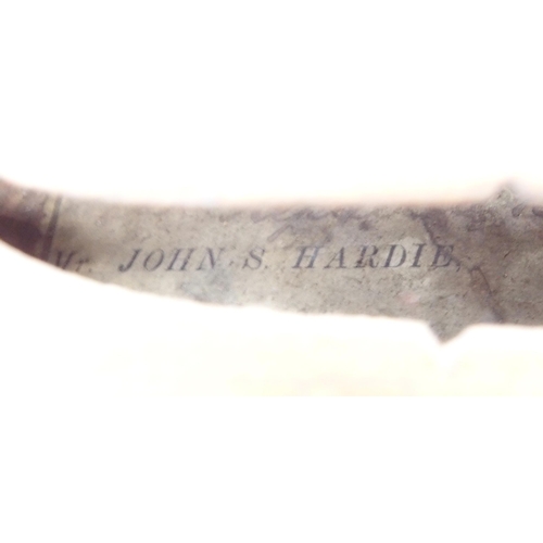 301 - A two piece back violin 35.5cm bearing label with inscription to the interior JOHN S. HARDIE MONTGOM... 