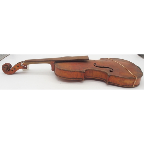 301 - A two piece back violin 35.5cm bearing label with inscription to the interior JOHN S. HARDIE MONTGOM... 