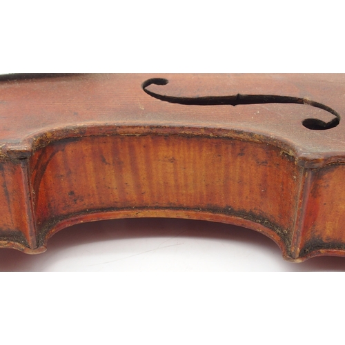 301 - A two piece back violin 35.5cm bearing label with inscription to the interior JOHN S. HARDIE MONTGOM... 