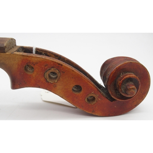 301 - A two piece back violin 35.5cm bearing label with inscription to the interior JOHN S. HARDIE MONTGOM... 