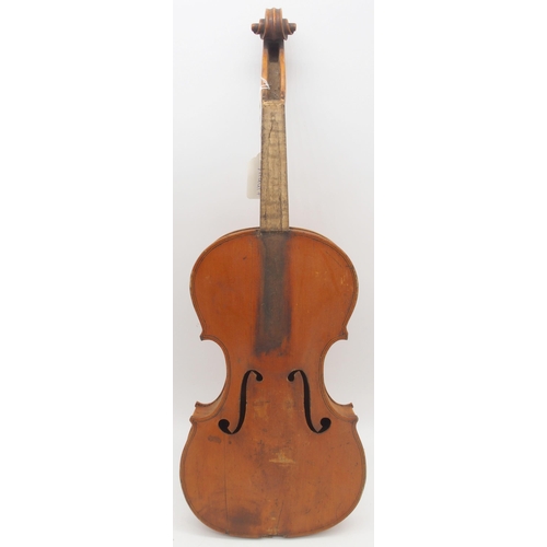 302 - A part one piece back violin 34cm 