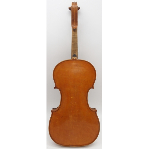 302 - A part one piece back violin 34cm 