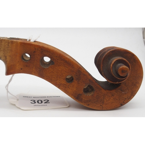 302 - A part one piece back violin 34cm 