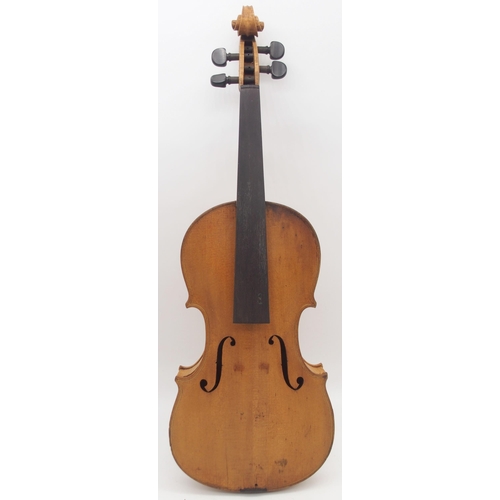 304 - A two piece back violin 35.5cm with a violin case