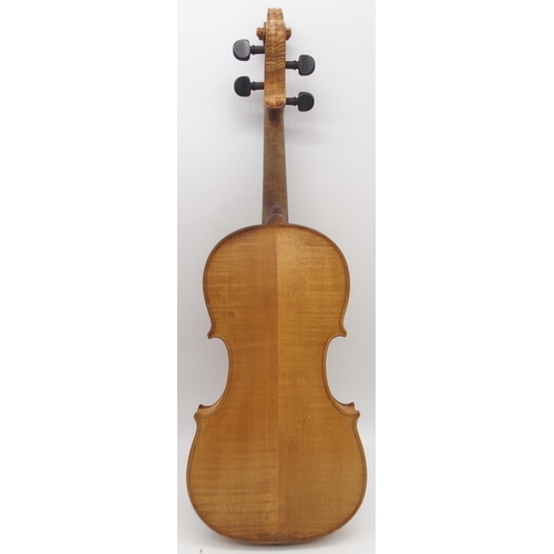 304 - A two piece back violin 35.5cm with a violin case