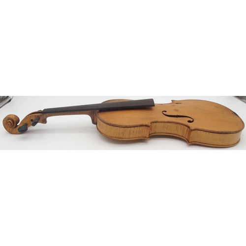 304 - A two piece back violin 35.5cm with a violin case