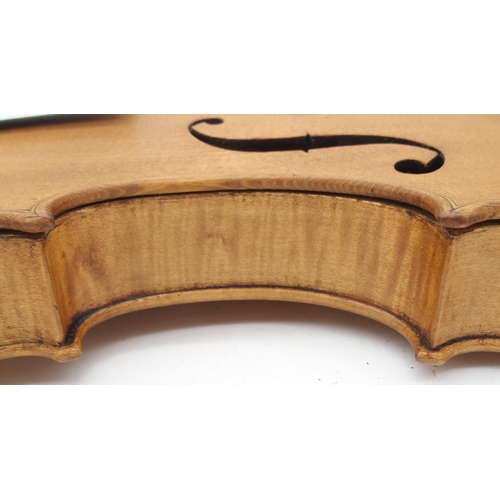 304 - A two piece back violin 35.5cm with a violin case