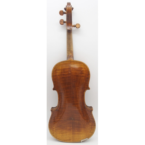 306 - A two piece back violin 35cm 