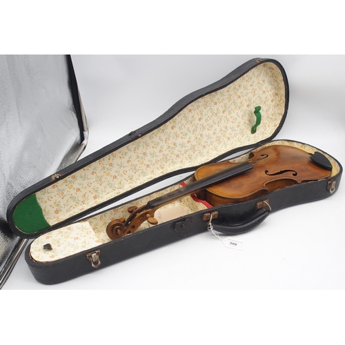 306 - A two piece back violin 35cm 