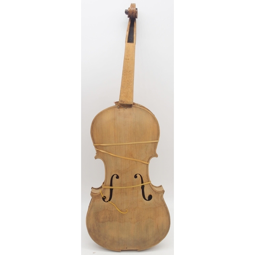 307 - A two piece back violin 35cm with case