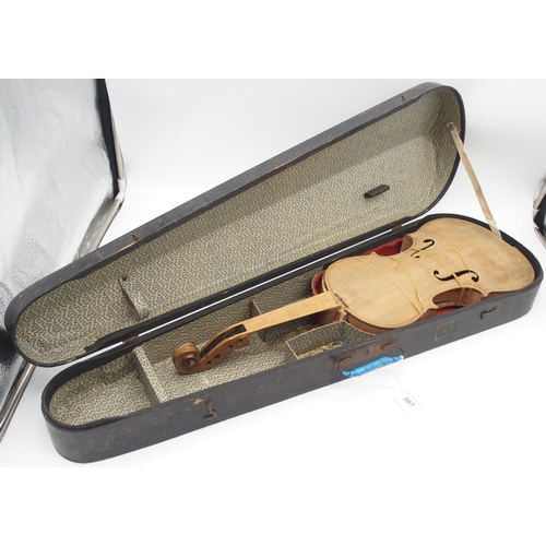 307 - A two piece back violin 35cm with case