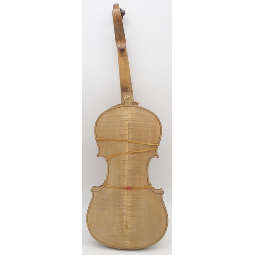 307 - A two piece back violin 35cm with case