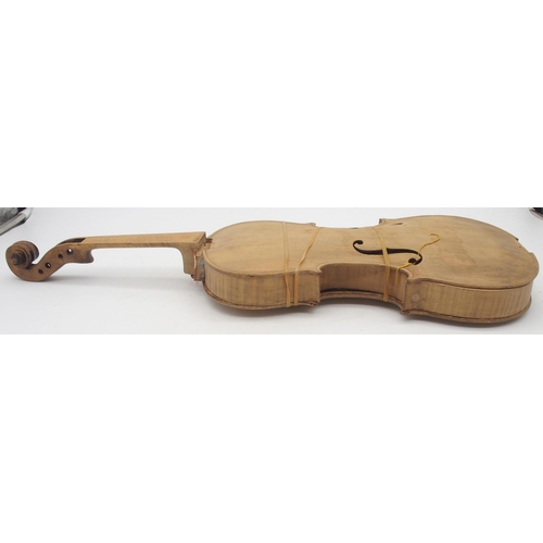 307 - A two piece back violin 35cm with case