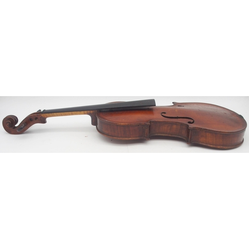 308 - A two piece back violin 35cm with a case