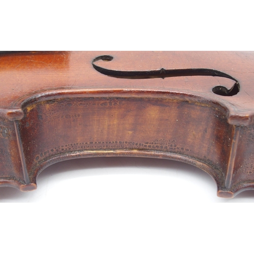 308 - A two piece back violin 35cm with a case