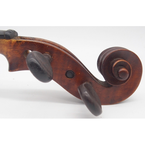 308 - A two piece back violin 35cm with a case